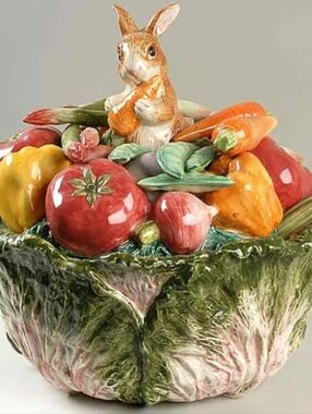 Vintage Fitz & Floyd English Garden Bunnies Tureen & Lid w/Ladle, NEW, RARE